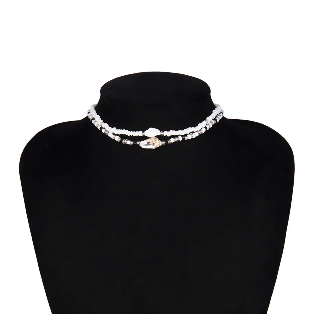 

Boho Multilayer Colorful Rice Beads Choker Necklace for Women Moon Star Shell Conch Short Clavicle Chain Girls Summer Jewelry