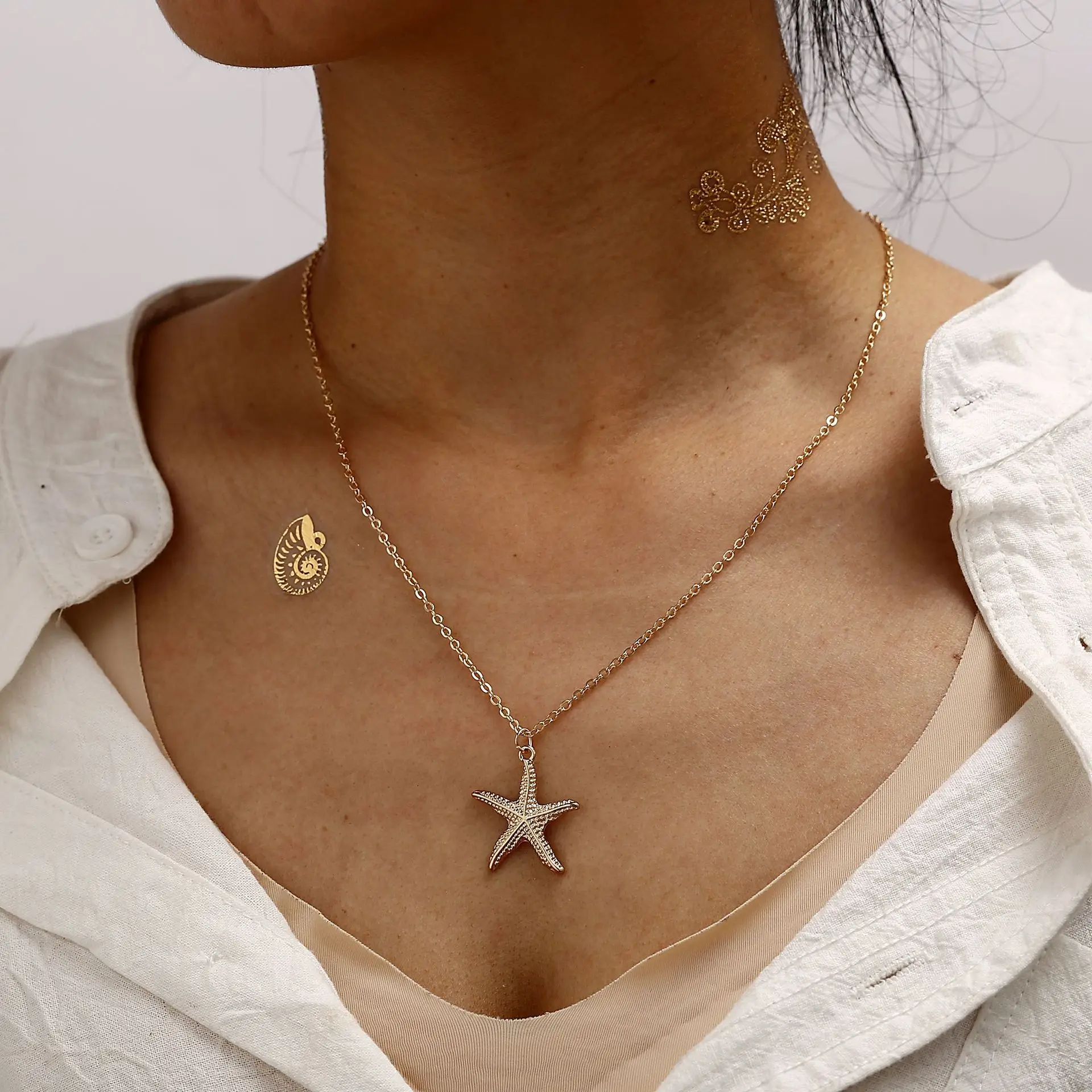 Морской модные Раковина Морская звезда кулон ожерелье 2019 золото Цвет Ретро