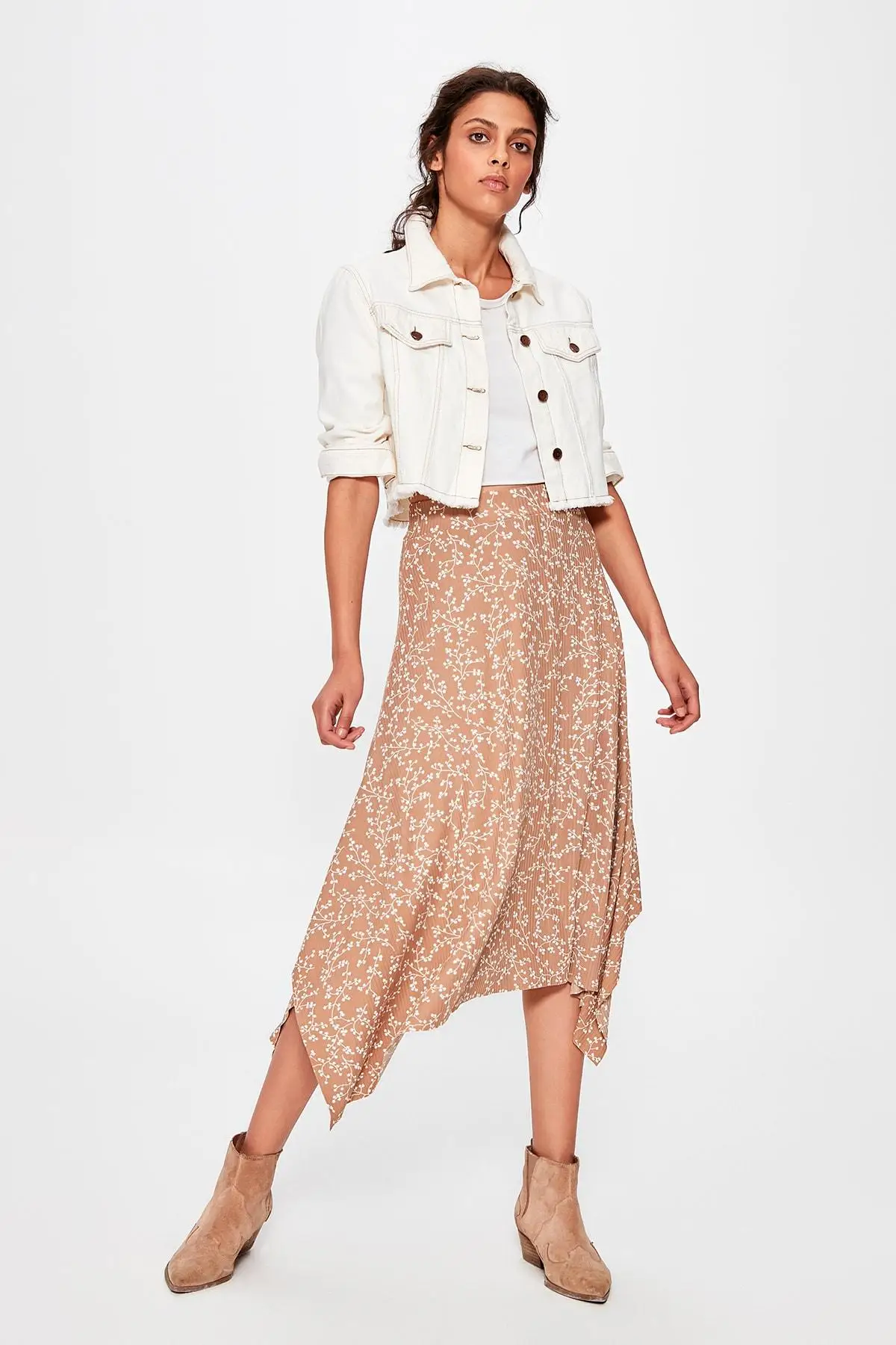 Trendyol Camel Асимметричная трикотажная юбка TWOAW20ET0442