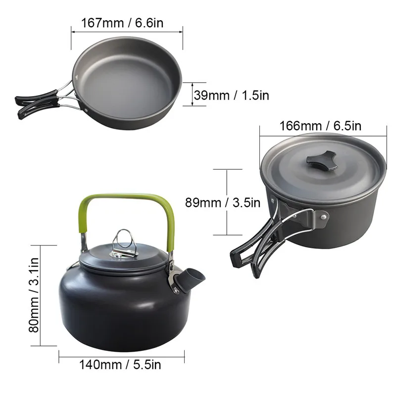 

1 Set Outdoor Pots Pans Camping Cookware Picnic Cooking Set Non-stick Tableware With Foldable Spoon Fork Knife Kettle Cup