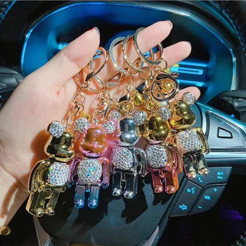

2021 New Cartoon Diamond Bear Plating Creative Standing Bag Pendant Car Key Chain Ornaments Gift