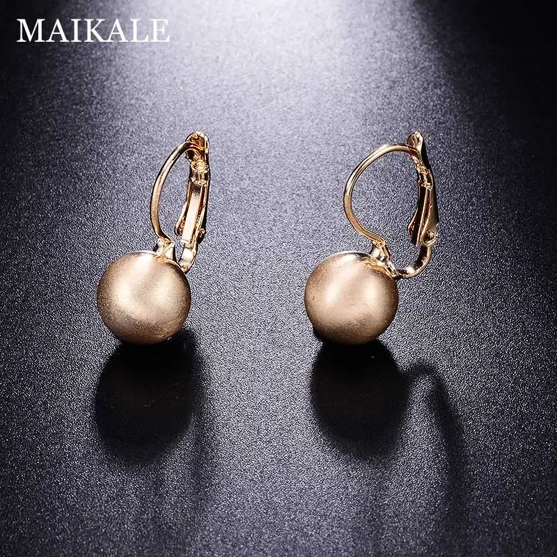 10mm gold scrub MAIKALE серьги-гвоздики с шариками медные матовые гладкие золотые серебряные популярные круглые корейские серьги для женщин модные ювелирные изделия подарки - Окраска металла: 10mm gold scrub