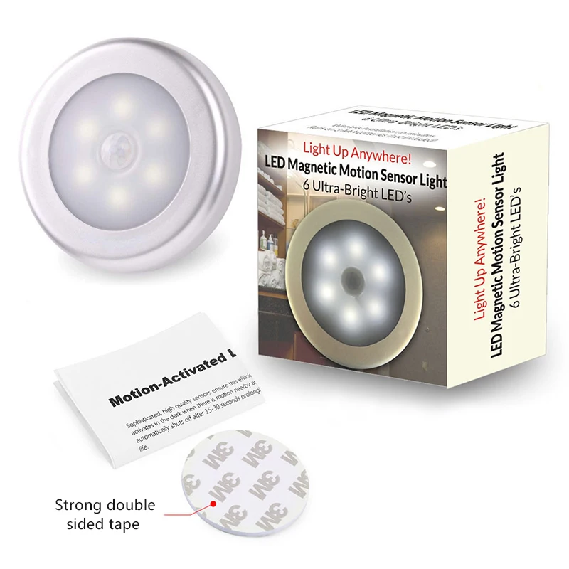 

10pcs Sesor Night Light PIR Infrared Motion Bulbs Auto On and Off Closet Battery Power For Home Wall Lamp Cabinet Stair