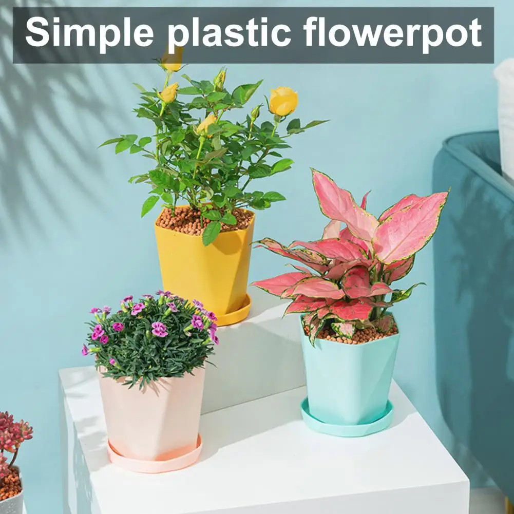 

Not Easy Deformed 1 Set Attractive Plastic Wide Application Flowerpot Portable Plant Pot Large Opening for Garden