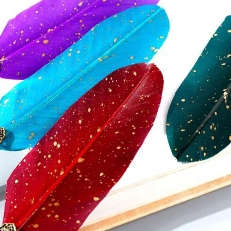 

Retro Sprinkle Gold Feather Pen Retro Quill Pen Set Quill Feather Pen Calligraphy Writing Quill Pen Wax Seal Stamp Kits
