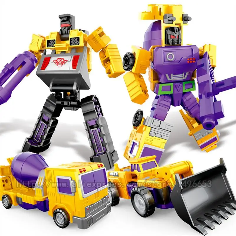 

YUE XING New Arrive Big Transformation Toys 6 in 1 One Set Robot Kids 25cm Yellow Devastator DX9 Oversize KO Action Figure Toys