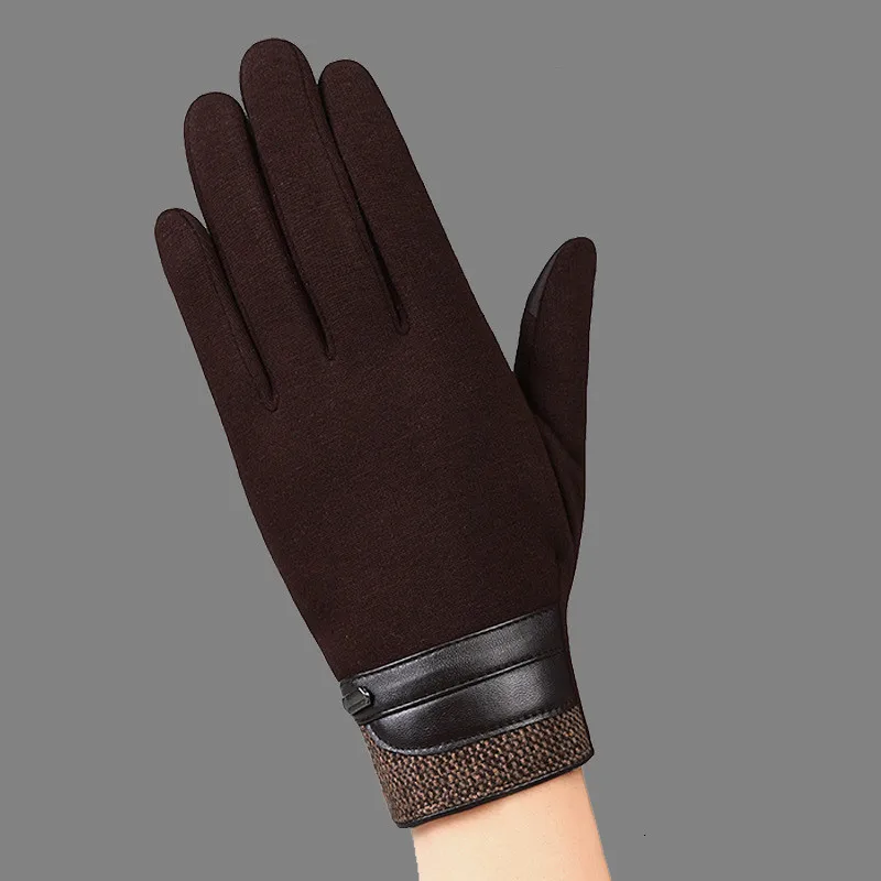 C- Brown Роскошные кожаные мото Guantes PU лоскутные толстые перчатки мужские зимние перчатки мужские мотоциклетные теплые перчатки противоскользящие - Цвет: C- Brown