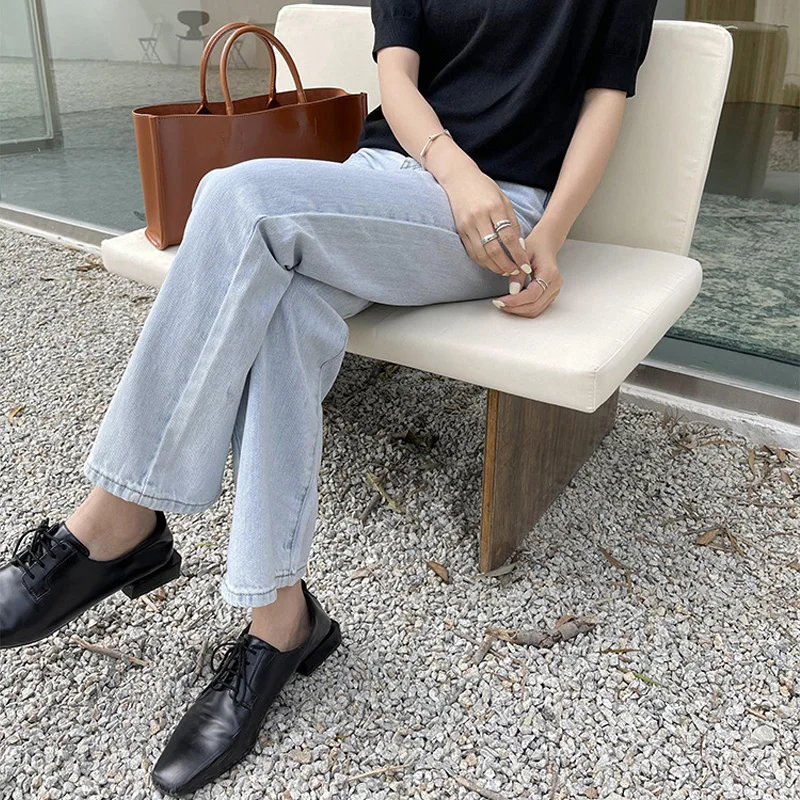 

Spring and autumn women's casual solid color high-rise straight-leg jeans