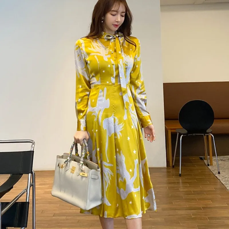 2020 летнее корейское повседневное женское платье миди с бантом и