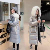 womens 2021 winter new mid length disposable shiny korean version of loose down cotton pie overcoming coat