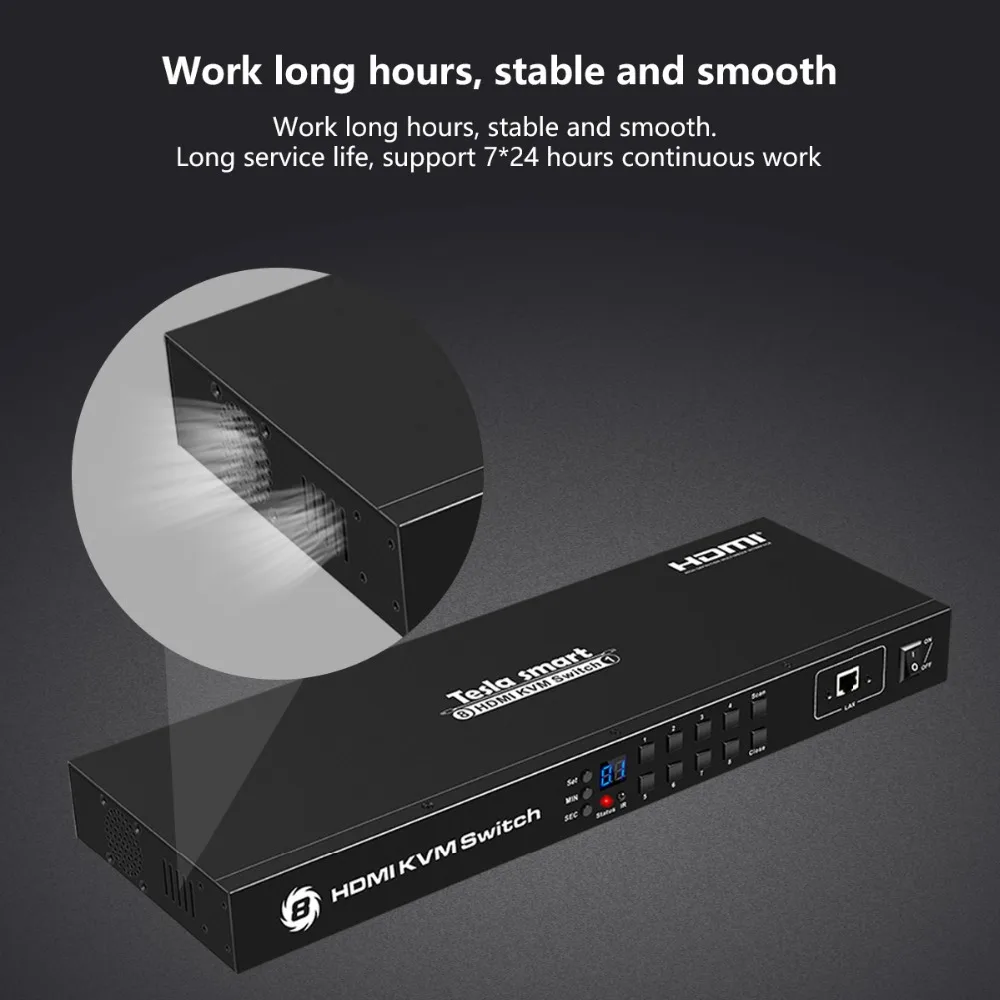 Tesla smart KVM USB HDMI переключатель 8 портов KVM HDMI коммутатор KVM переключатель HDMI Поддержка 3840*2160/4 K 2 шт стойки уши стандарт 1U