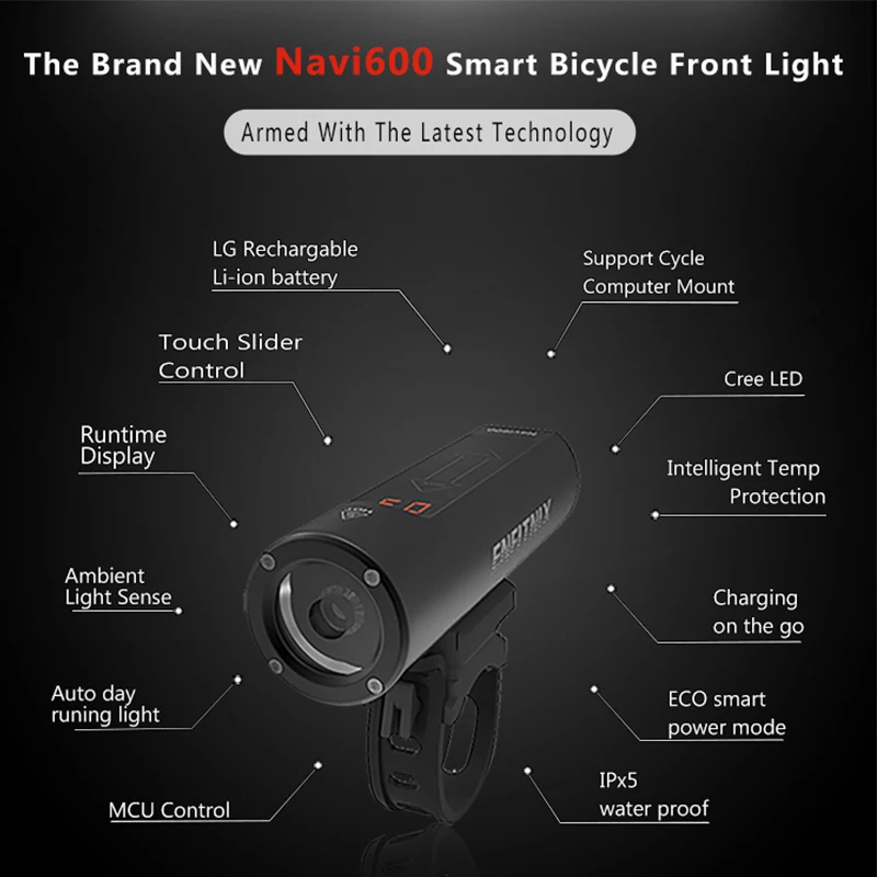 Navi600 Смарт передняя фара для велосипеда светильник зондирования интеллигентая