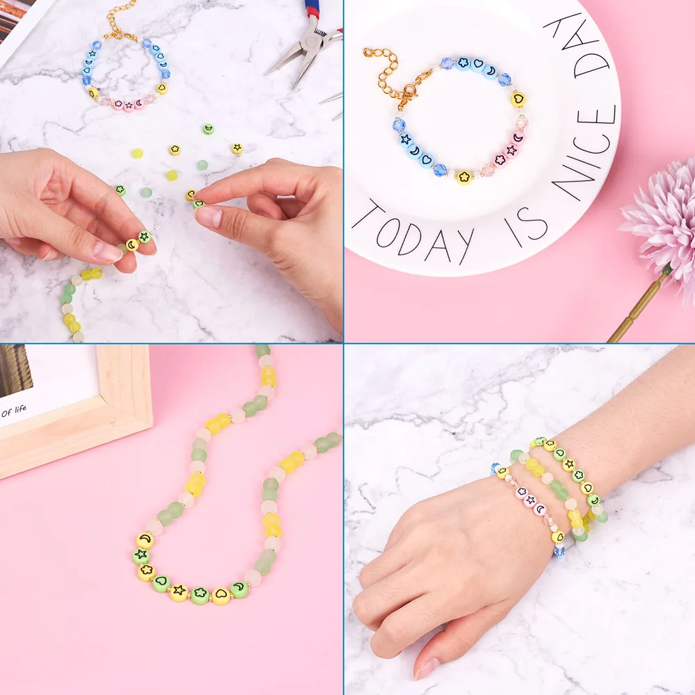

1000pcs/set Mixed Color Opaque Acrylic Beads Flat Round with Heart&Star&Moon&Flower Shape Loose Spacer Beads For Jewelry Making