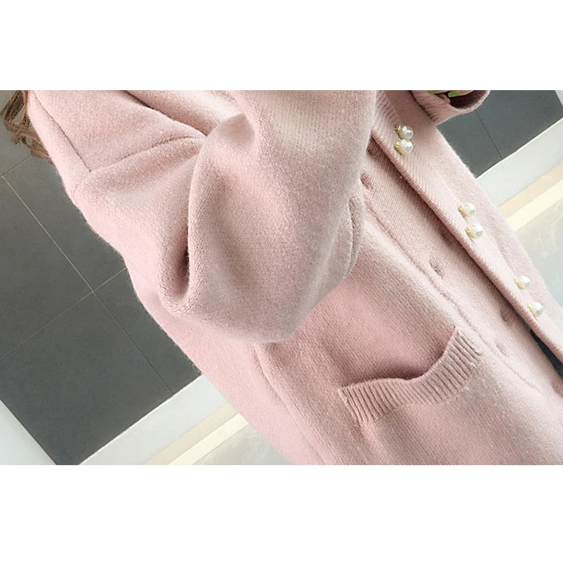 

EORUTCIZ Autumn Fashion Oversize Cardigan Women Sweater Knitted Pearl Casual Top Winter Long Sleeve New Basic Coat LM1011