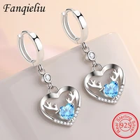 fanqieliu crystal antlers dangler girl gift jewelry vintage real 925 sterling silver drop earrings for woman fql21443