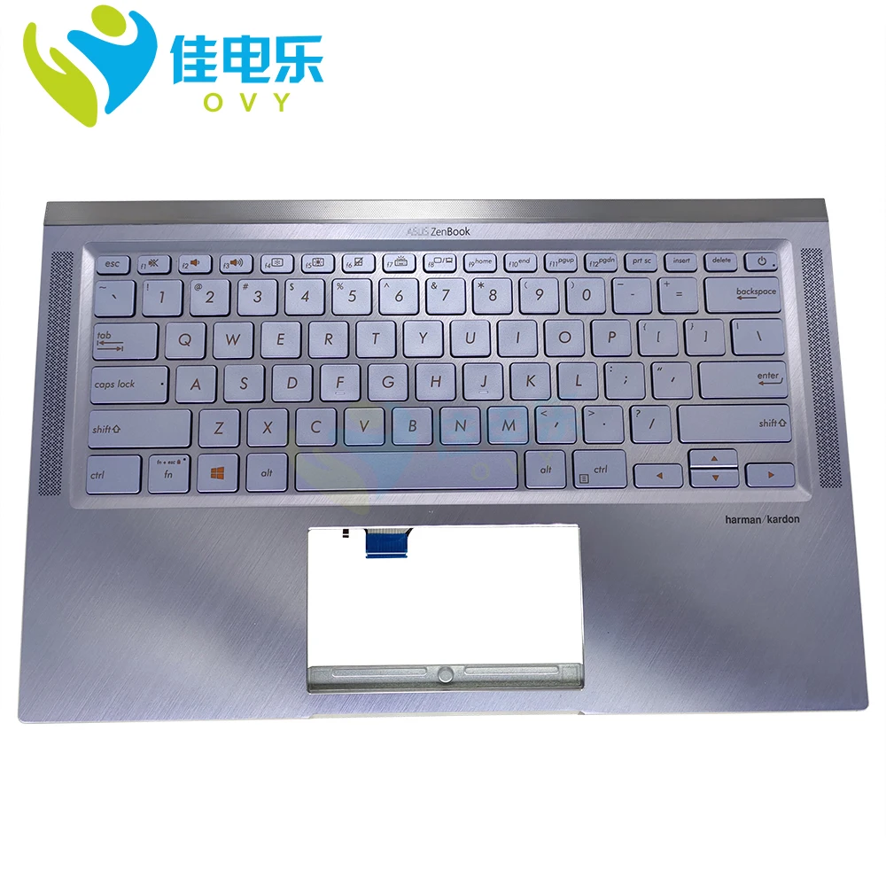 

OVY US backlight Keyboard for ASUS ZenBook 14 UX431 UX431F UX431FA UX431FA-ES74 silver Palmrest cover 90NB0MB1-R30US0 NSK-WR4BN