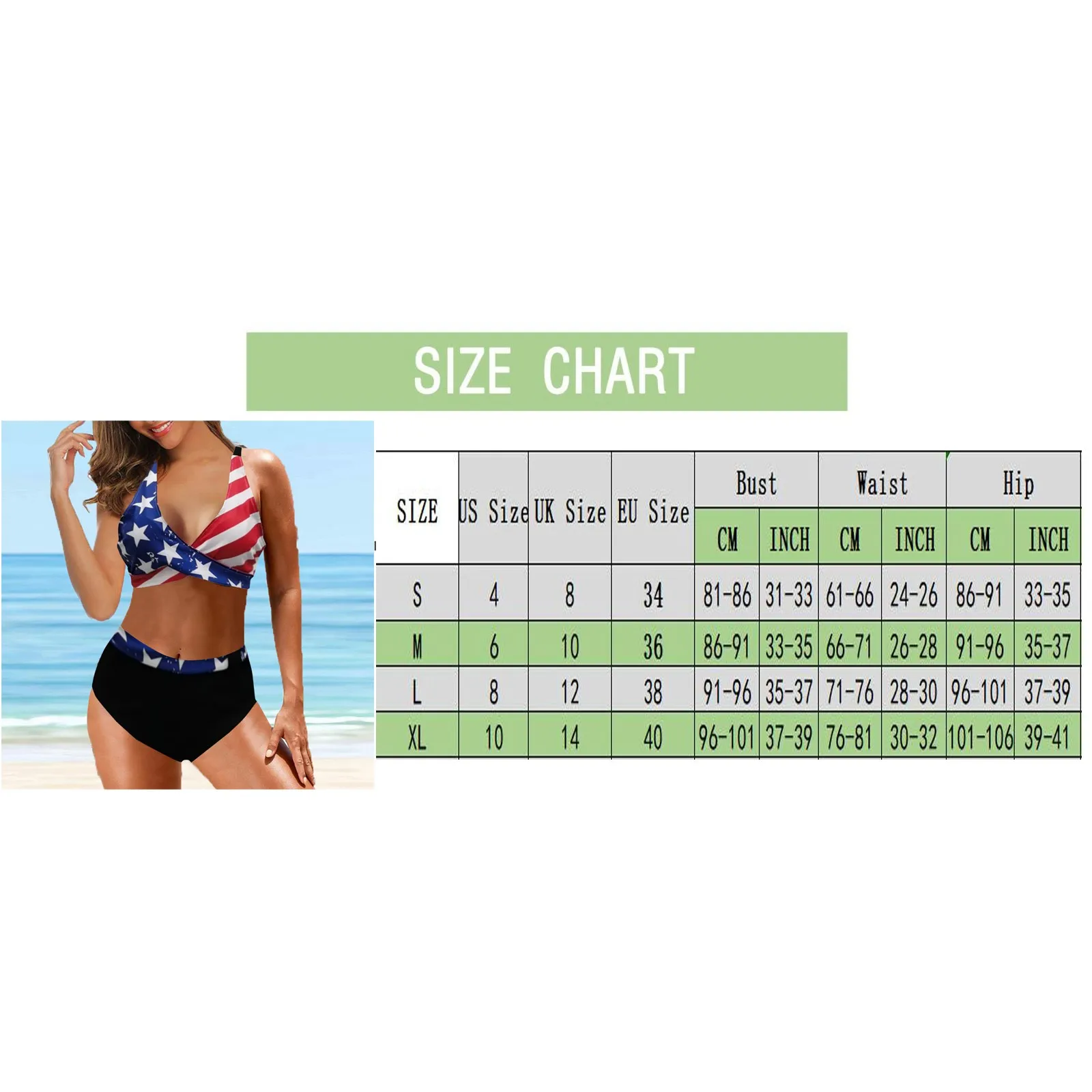 

Independence Day Print Bikini Set Patchwork Swimwear Tummy Control Swimsuit High Waist Biqini Tummy Control Bathing Suit Spa A50