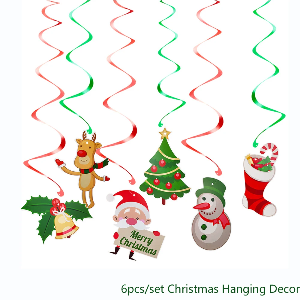 6pcs Swirl Hanging Украшения для рождественской вечеринки, Рождественский латексный бумажный шарик, баннеры, сделай сам, праздничные вечерние принадлежности, рождественские украшения для дома - Цвет: 6pcs Swirl Hanging