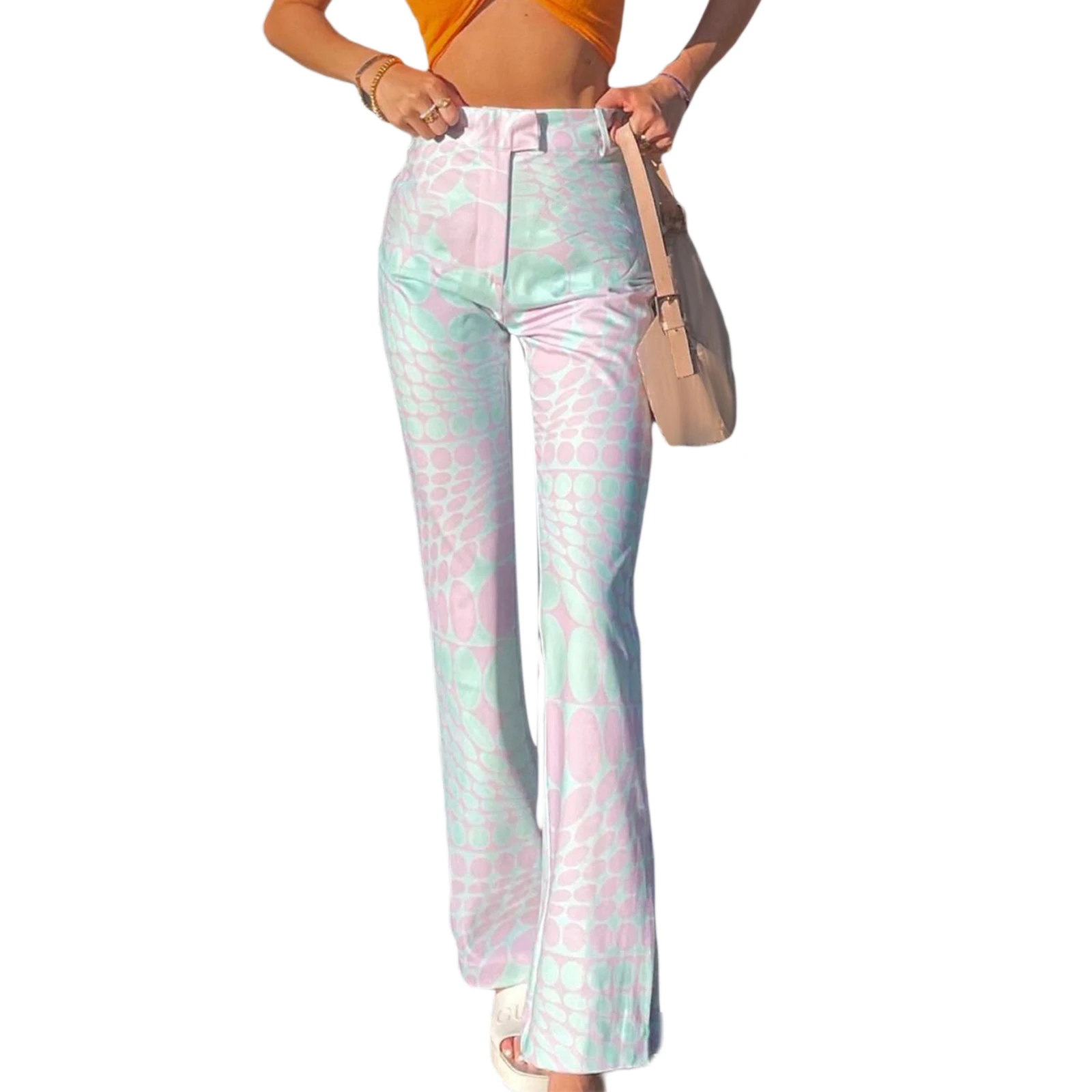 

Autumn Women\u2019s High Waist Irregular Dots Flare Pants Trendy Printed Stretchy Long Pants 2021 New