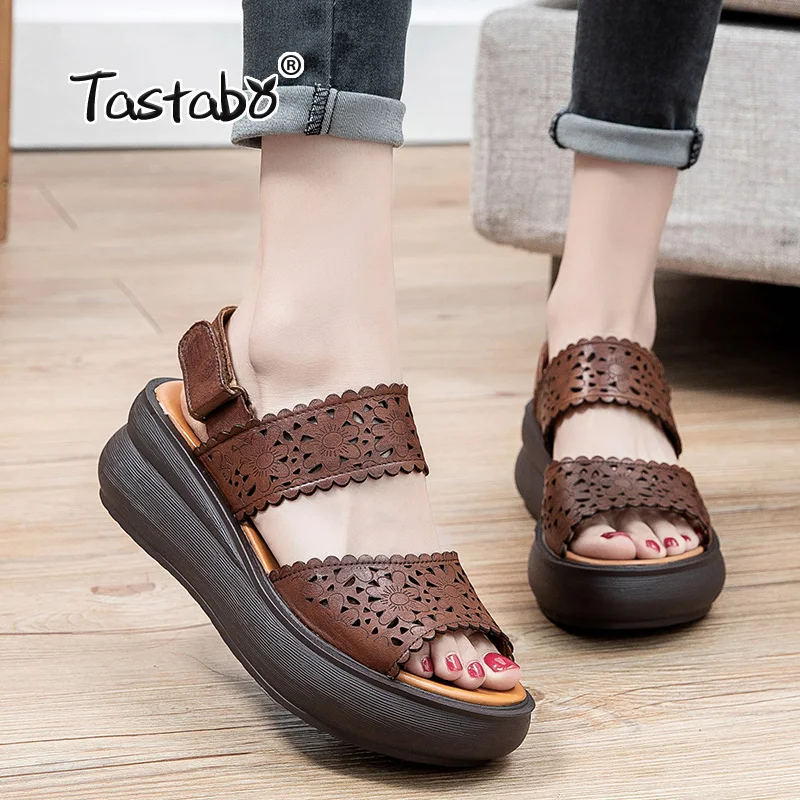 

Tastabo Handmade Genuine Leather Women's Shoes Platform Simple Design Everyday Comfortable Wedges Summer Shoes Woman S21895