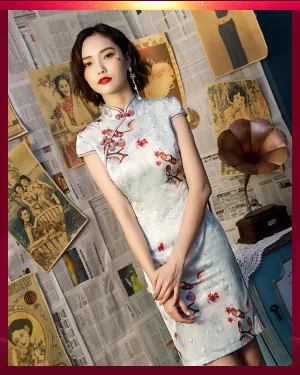 SHENG COCO, классическое женское китайское платье, короткое шелковое Qipao, элегантное, новое, окрашенное китайское, летнее, повседневное, китайское платье