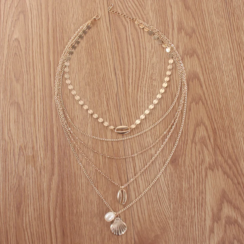 Модные многослойные в стиле бохо ожерелье с подвеской виде ракушки для женщин