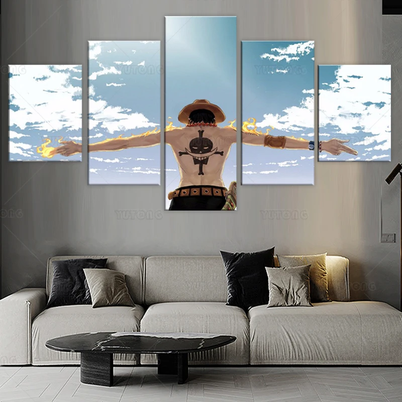 Домашнее искусство на стену 5 шт. Аниме One Piece Cloud Fire картины для гостиной