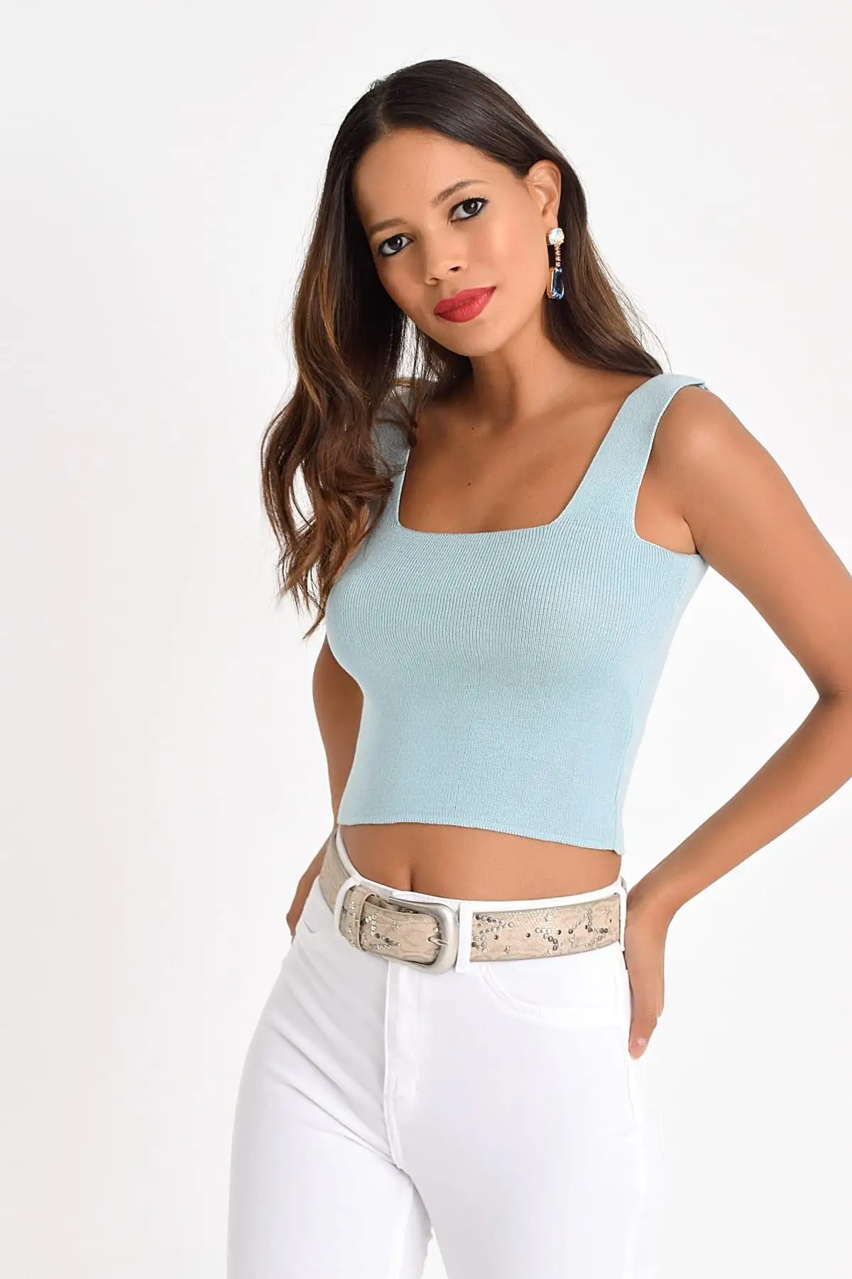 Cool &amp sexy Women Mint Summer Knitwear Crop Top Blouse KZ58 |