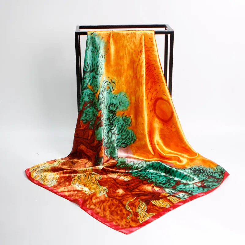 Модный женский шарф роскошный бренд фуляр атласные шарфы большой размер