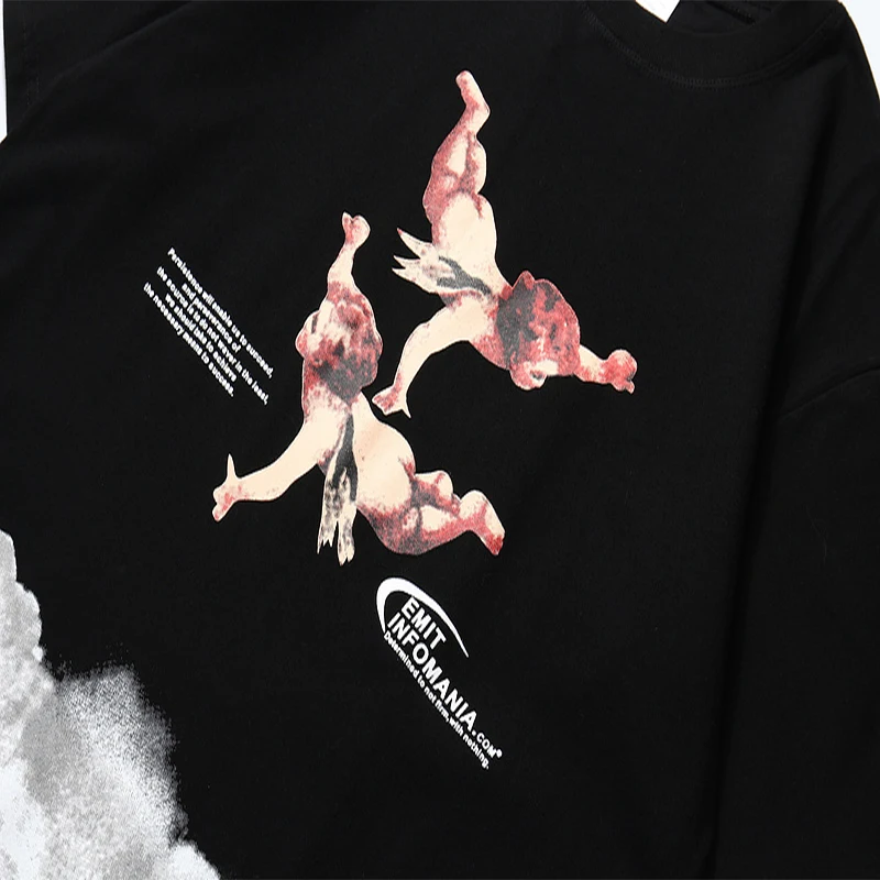 

Mens Angel Print Oversize T Shirt Casual Tshirts 2020 Summer Unisex Short Sleeve 100%Cotton Harajuku Couples Loose Tops tees