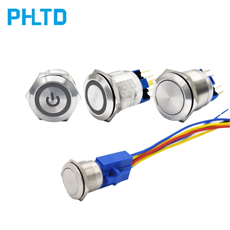 Металлическая кнопка питания 16/19 / 22 мм водонепроницаемая никелированная