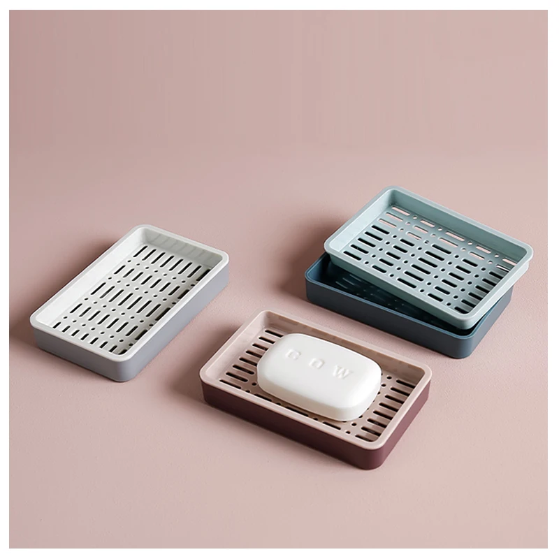 

1Pcs Soap Holder Double-layer Bathroom Accessories Plastic Shower Soap Dish Non-slip Draining Tool Drainage Soap Box