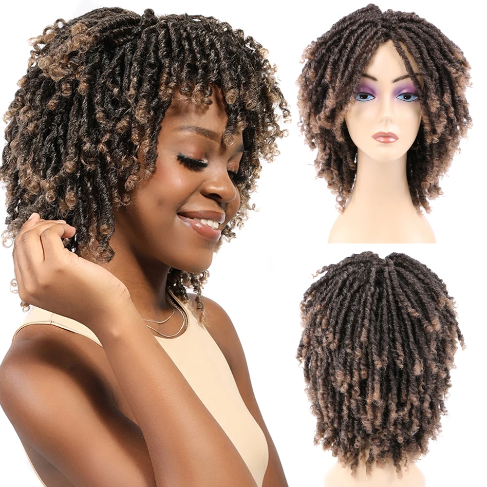

Dreadlock Wig Black Light Brown Short Curly Braided Twist Dreadlock Wigs Heat Resistant Synthetic Daily Party Wig for Women
