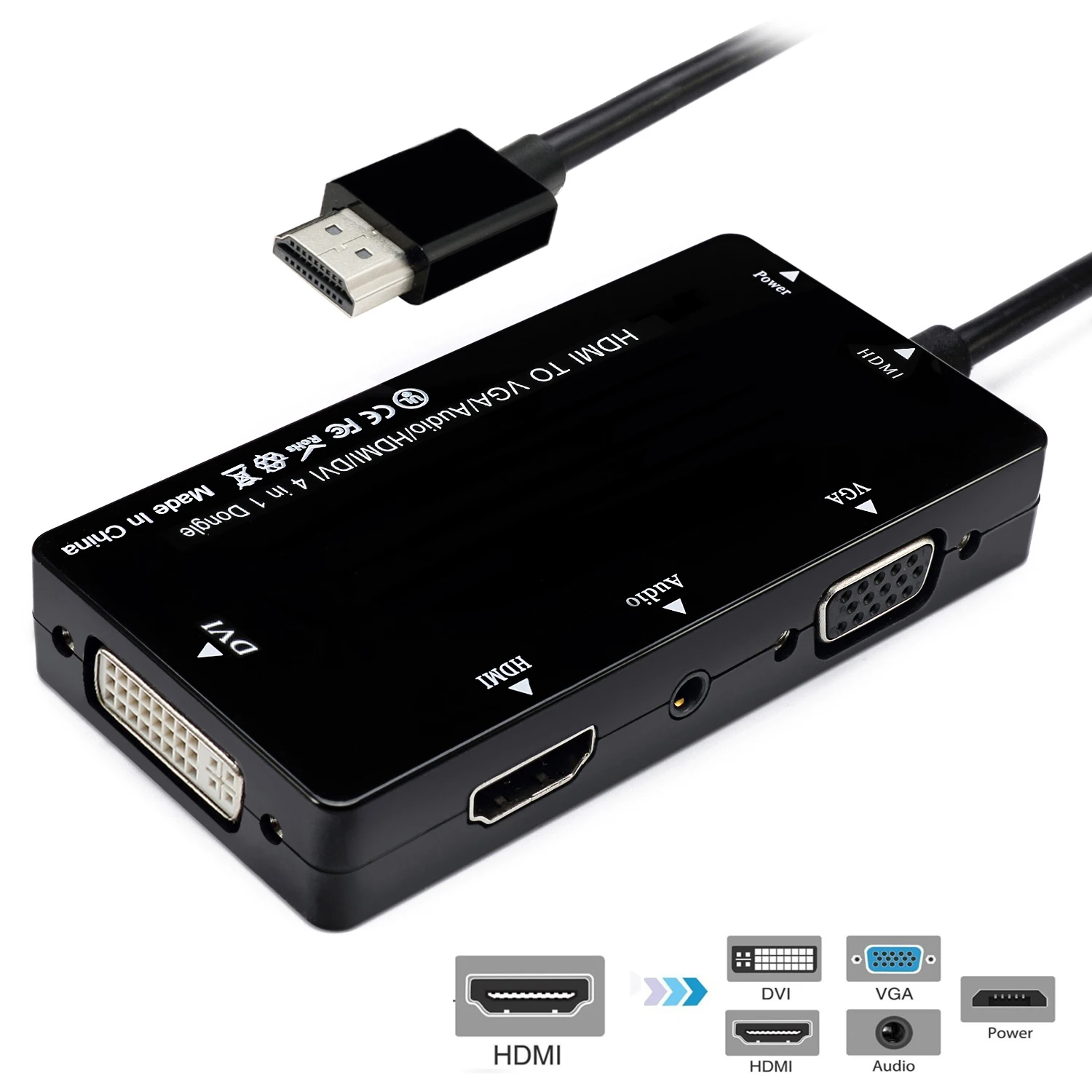 HDMI-совместимый с VGA/Audio/HDMI-совместимый/DVI 4-в-1 Dongle адаптер мультипортовый сплиттер