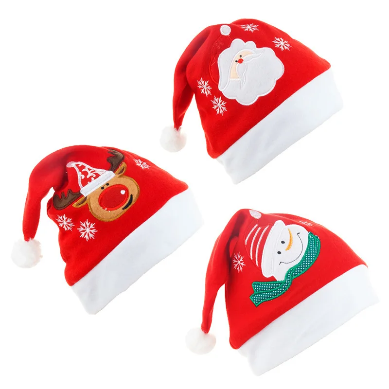 

2022 Christmas Hat New Flannel Embroidery Cartoon Christmas Hat Adult Christmas Decorations