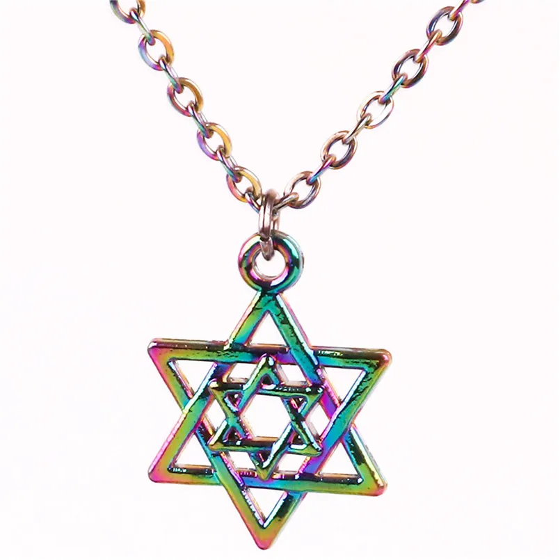 

24012 Rainbow Color Alloy Fashion colgantes Hexagons stars Simple Necklace free Stainless Steel Chain Female Birthday Jewelry