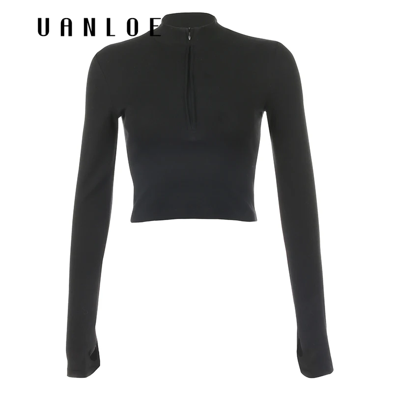 

Women Cropped Stand Collar Long Sleeve Sweatshirt Spring Autumn Knitted Sexy Streetwear Pullover Hoodies Top