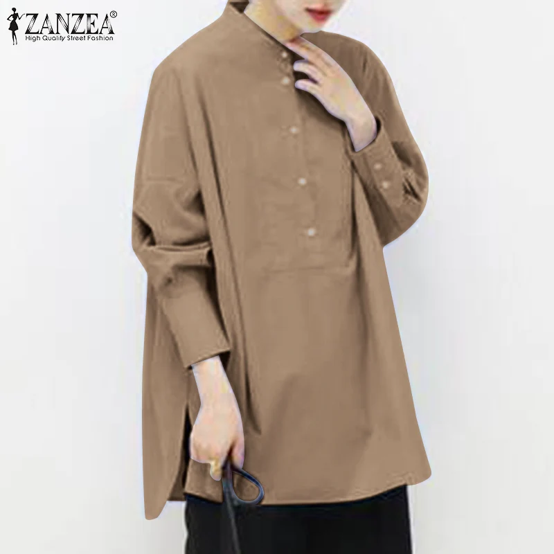 

ZANZEA Women Solid Loose Blouse Spring Shirt Elegant Long Sleeve Casual Tunic Tops Femininas Chemise Mujer Ladies OL Work Blusas