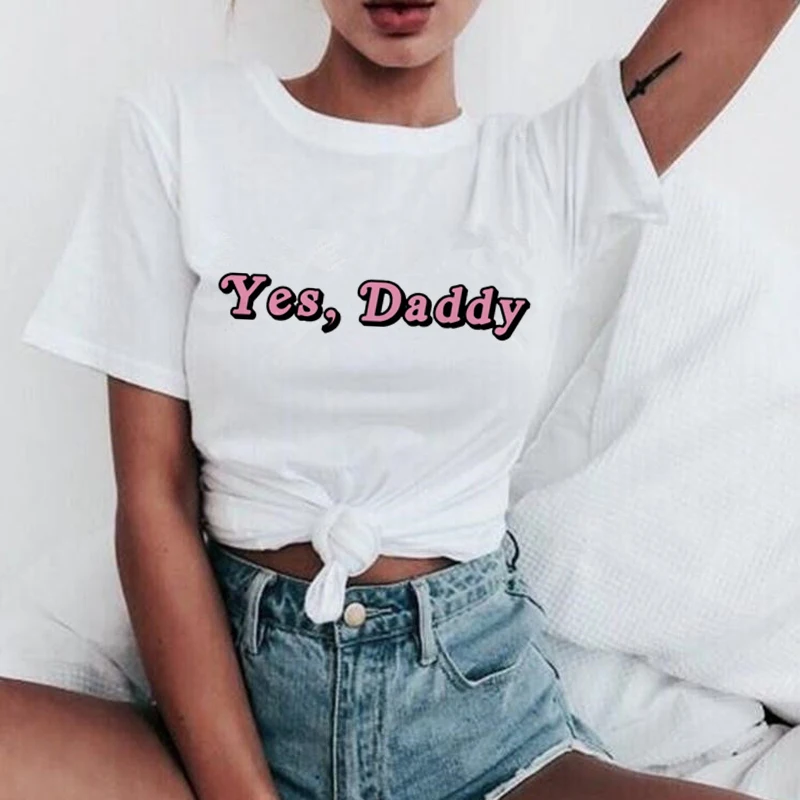 Женская футболка Yes Daddy Ullzang Футболка женская сатана Is My Sugar 90s летние топы