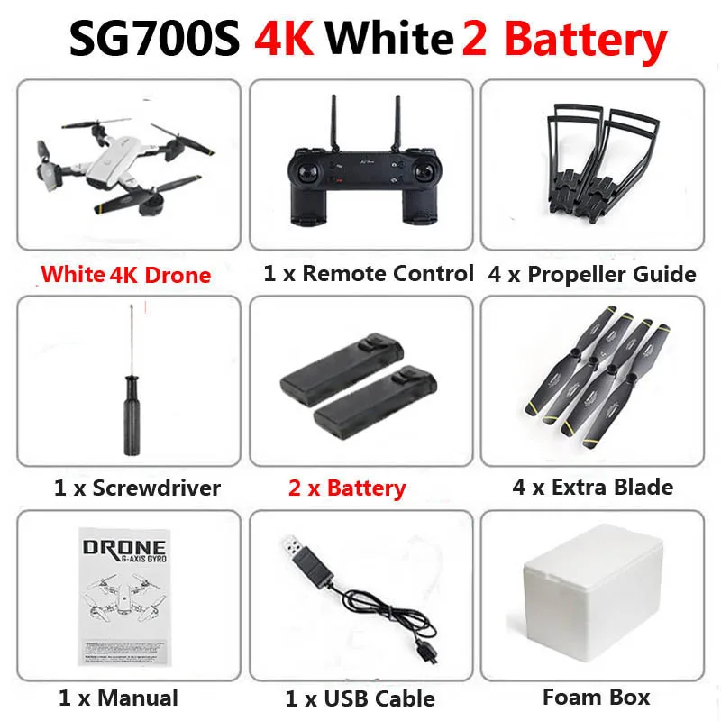 White 4K 2b Foam SG700-S Профессиональный складной Дрон с двойной камерой 1080P 720P 4K WiFi FPV широкоугольный оптический поток RC Квадрокоптер вертолет - Цвет: White 4K 2b Foam