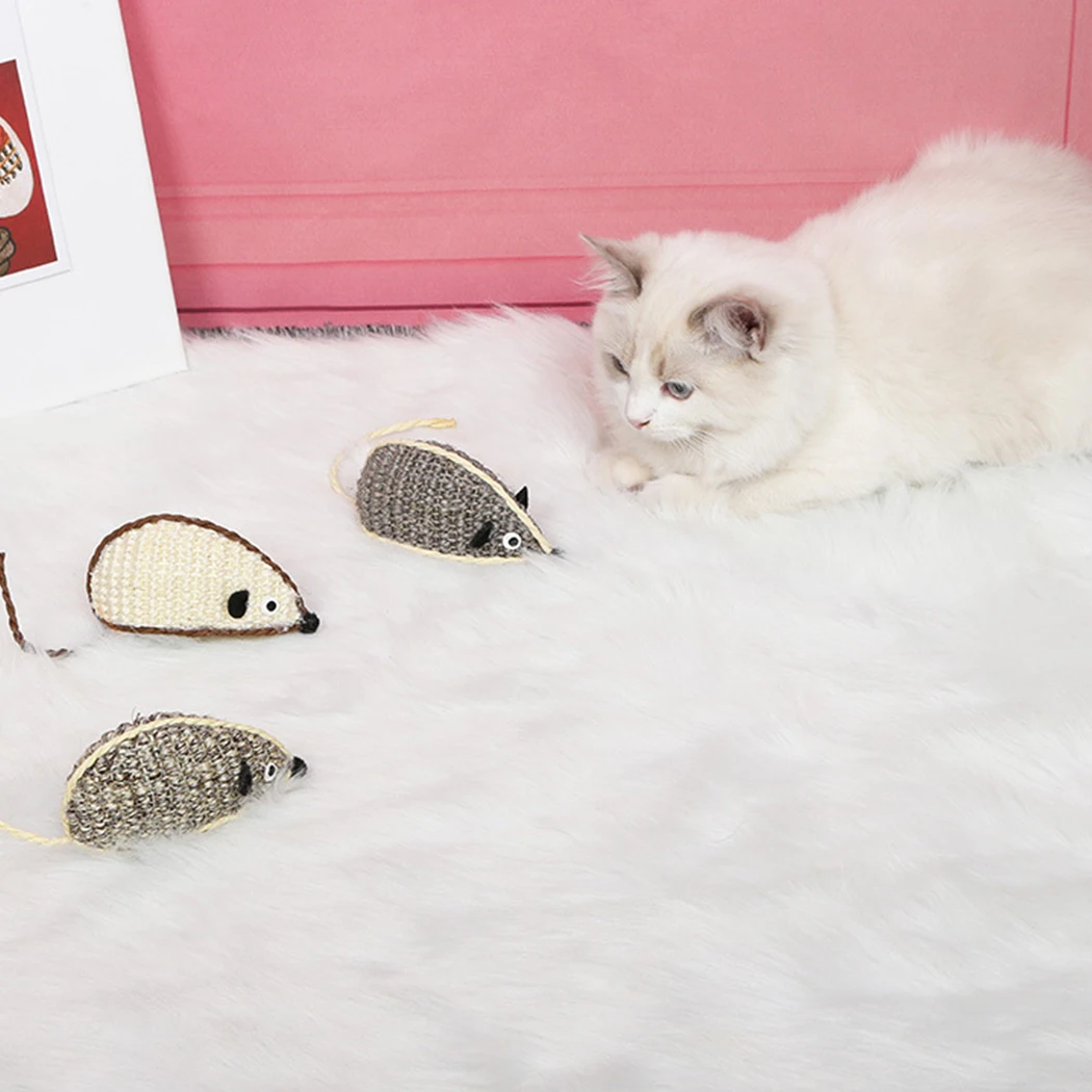 3 шт. игрушки в виде мышей мышь сизаль интерактивные черный и белый для домашних