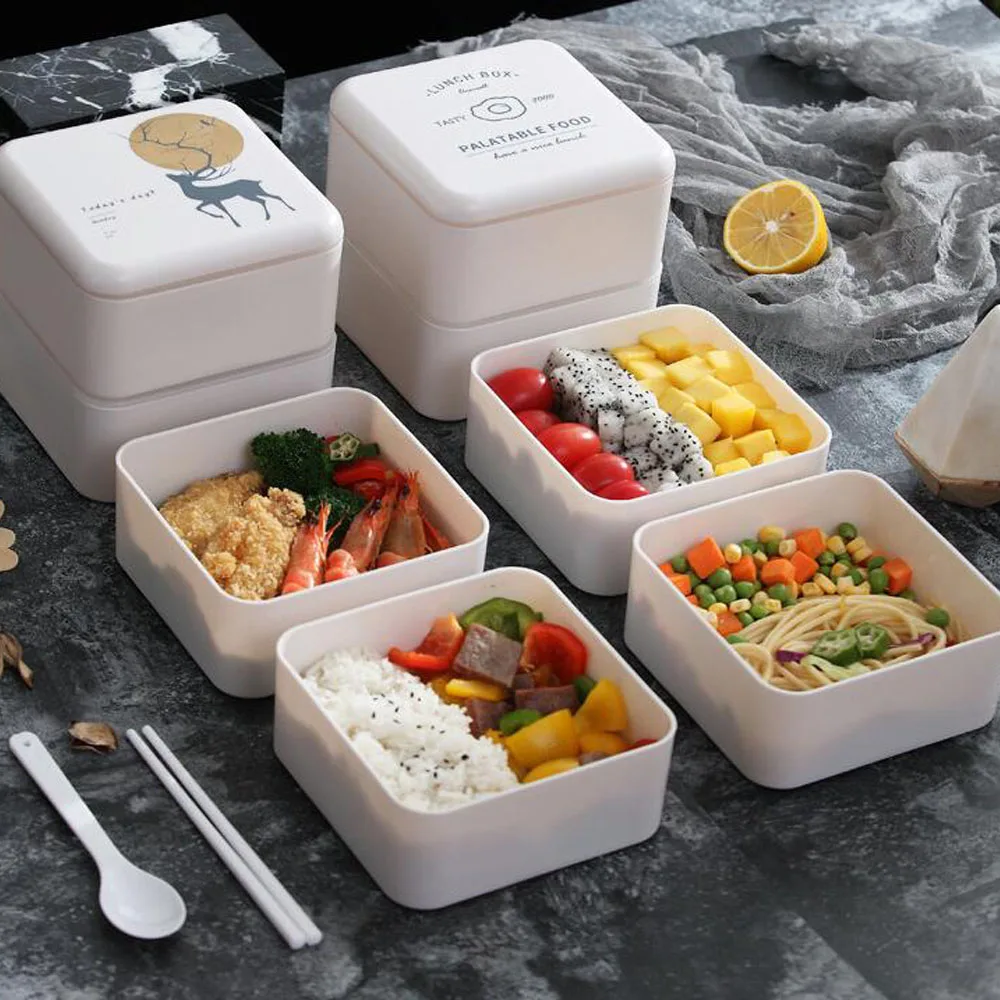 

2 Layer Lunch Box Plastic Bento Boxes Microwave Dinnerware Food Storage Container Foodbox