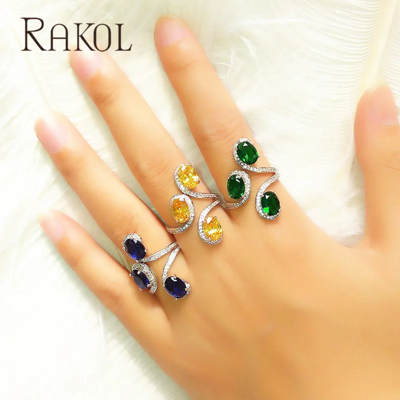 RAKOL Трендовое растительное стильное овальное классическое кольцо с зеленым