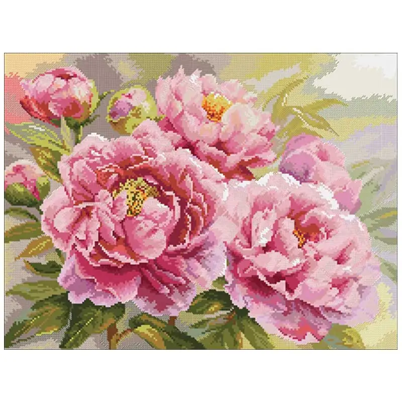 

Gorgeous pink peony flower counted 11CT 14CT 18CT DIY Cross Stitch Sets wholesale Cross-stitch Kits Embroidery Needlework