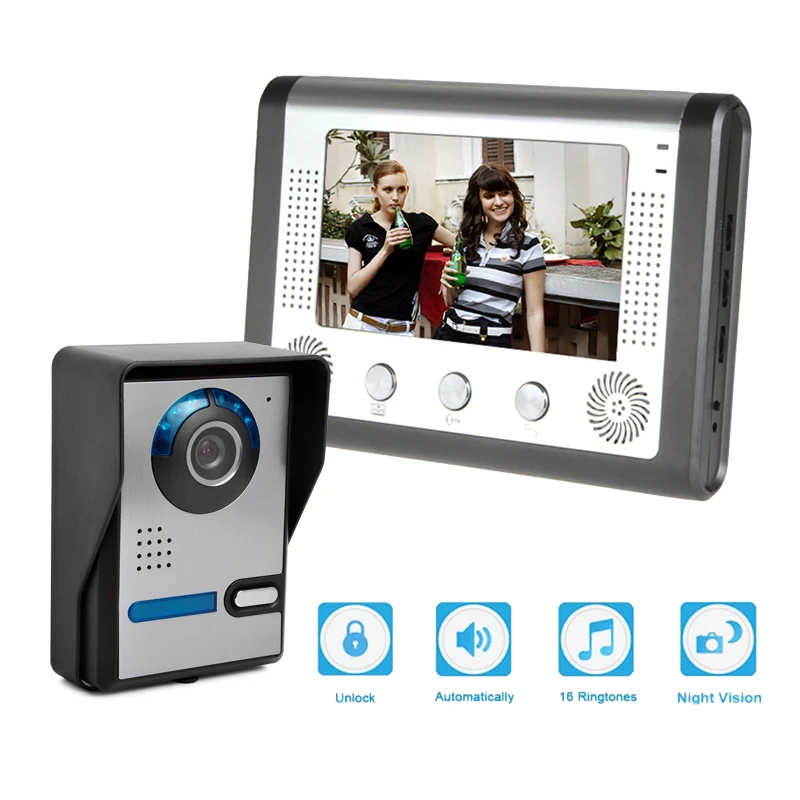 7 Inch Color Video Doorbell Wired Video Doorphone Apartmen System kit Intercom Camera Viewing Angle Adjustable