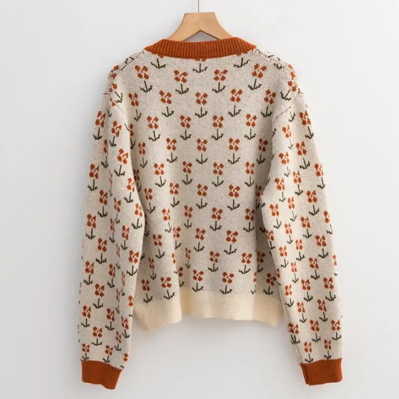 

Vintage Flower Double Breasted Flower Pattern Women Sweaters 2021 Autumn Winter Cardigans Causal Long Sleeve Woman Sweater w550