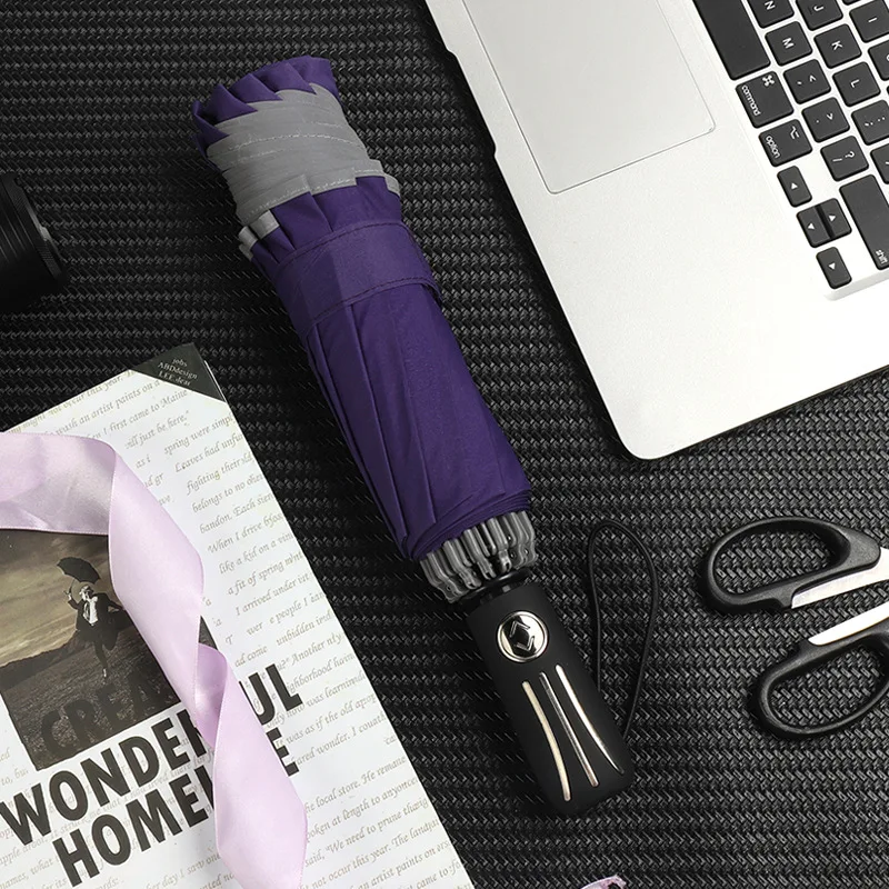 Ветрозащитный складной автоматический зонт с отражающими полосками большие