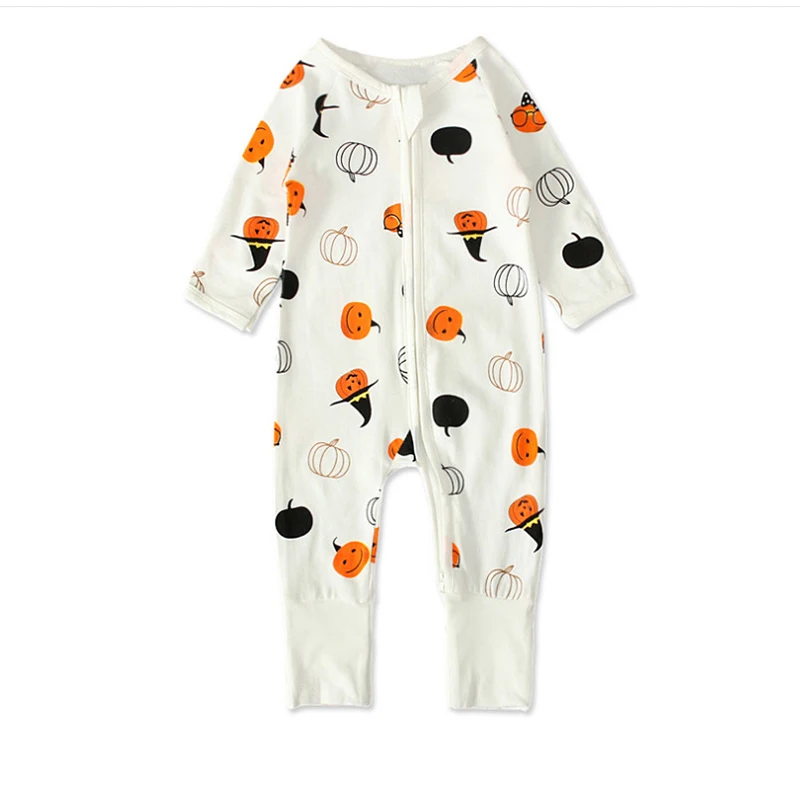 Newborn Baby Halloween Pumpkin Romper Baby Boys Girls Jumpsuit with Zipper Long Sleeve Baby Clothes Halloween Outfits