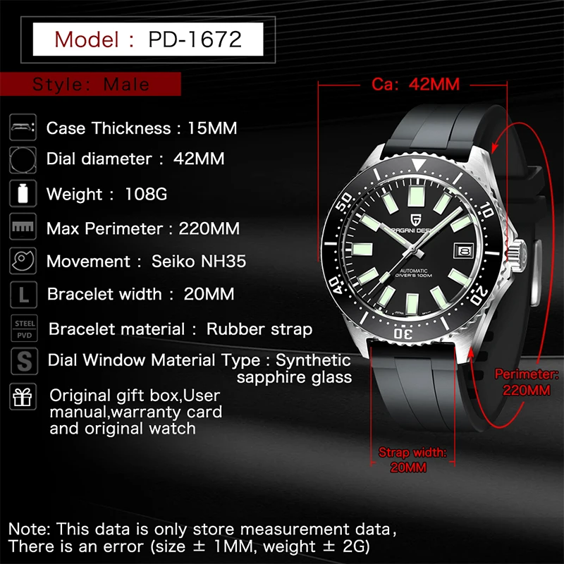 

2021 Latest PAGANI DESIGN Fashion Mechanical Watch 100M Waterproof Sapphire Glass NH35A Business Sports Watches montre homme