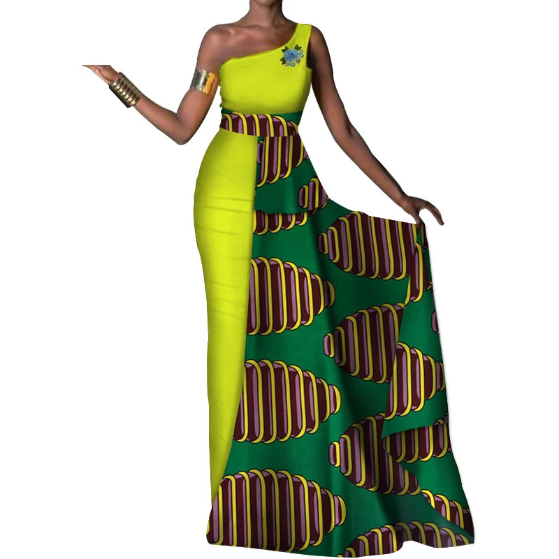 

2020 African Dress For Women Ladies Dress Dashiki Elegant Plus Size One-Shoulder Party Dress African Clothes Maxi Dress SL3587